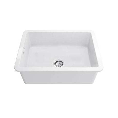 White ceramic kitchen sink on a white background