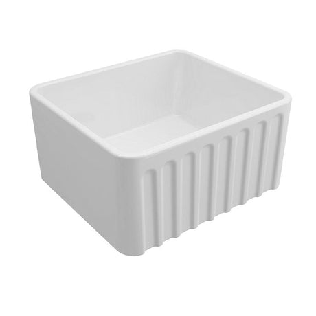 White ceramic sink with ribbed design on a white background