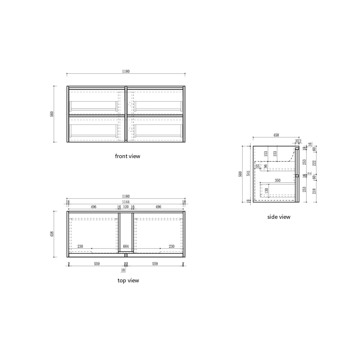 Venetta 1200mm Harvest Oak Wall Hung Vanity - Framed drawing
