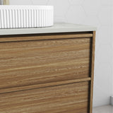 closer look to wooden design of Venetta 1500mm Harvest Oak wall Hung Vanity - Framed