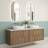 Venetta 1800mm Harvest Oak wall Hung Vanity - Fluted Framed side view