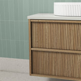 closer look to wooden design Venetta 1800mm Harvest Oak wall Hung Vanity - Fluted Framed