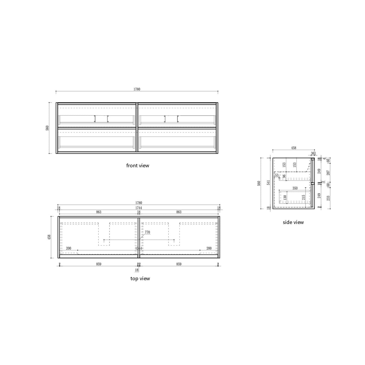 Venetta 1800mm Harvest Oak wall Hung Vanity - Fluted Framed drawing
