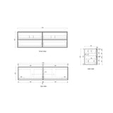 Venetta 1800mm Harvest Oak wall Hung Vanity - Fluted Framed drawing