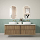 Venetta 1800mm Harvest Oak wall Hung Vanity - Fluted Framed front view