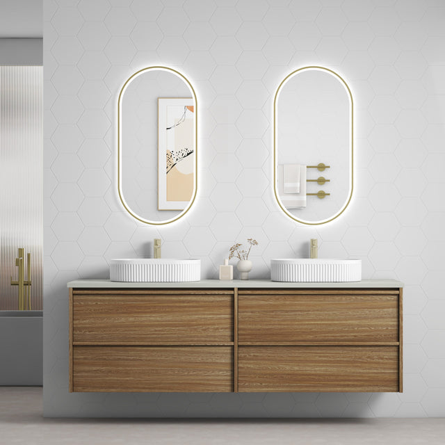 Venetta 1800mm Harvest Oak wall Hung Vanity - Framed front view