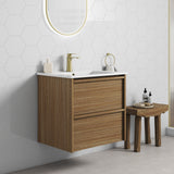 closer side view of Venetta 600mm Harvest Oak Wall Hung Vanity - Framed
