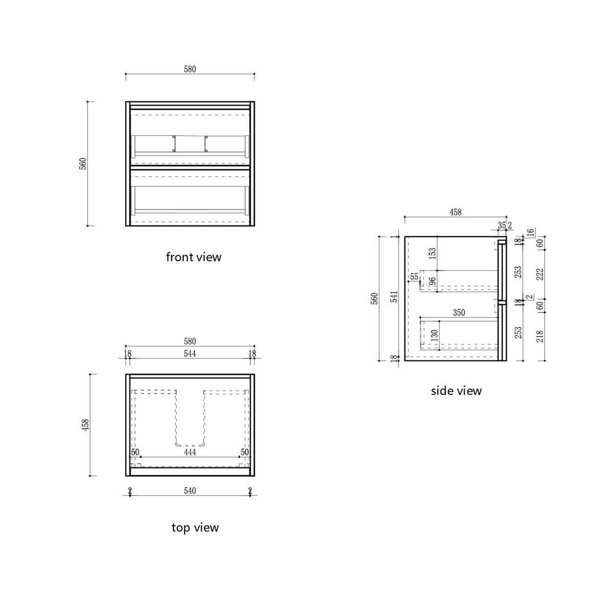 Venetta 600mm Harvest Oak Wall Hung Vanity - Framed drawing