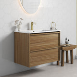 Venetta 750mm Harvest Oak Wall Hung Vanity - Framed closer side view