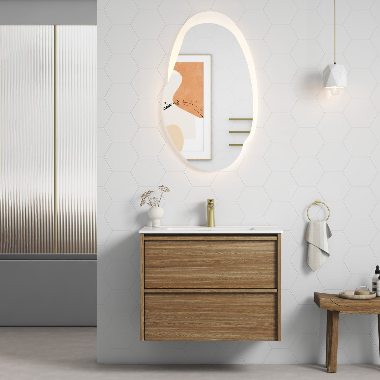 Venetta 750mm Harvest Oak Wall Hung Vanity - Framed front view