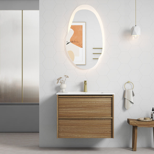 Venetta 750mm Harvest Oak Wall Hung Vanity - Framed front view