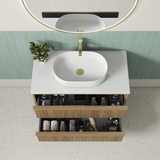 Venetta 900mm Harvest Oak Wall Hung Vanity - Fluted Framed top view
