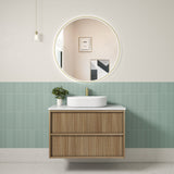 Venetta 900mm Harvest Oak Wall Hung Vanity - Fluted Framed front view
