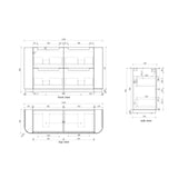Technical drawing with dimensions of a rectangular object from front, side, and top views.