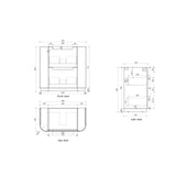 Technical drawing with dimensions of a rectangular object from front, side, and top views.