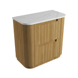 Wooden cabinet with white countertop on a white background