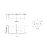 Technical drawings of a rectangular object with dimensions labeled