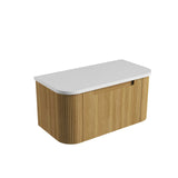 Wooden cabinet with white top on a white background
