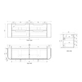 Technical drawing with front, side, and top views of a product with dimensions.