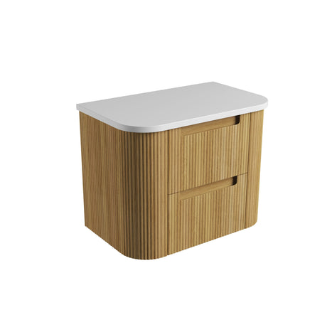Wooden cabinet with white countertop on a white background