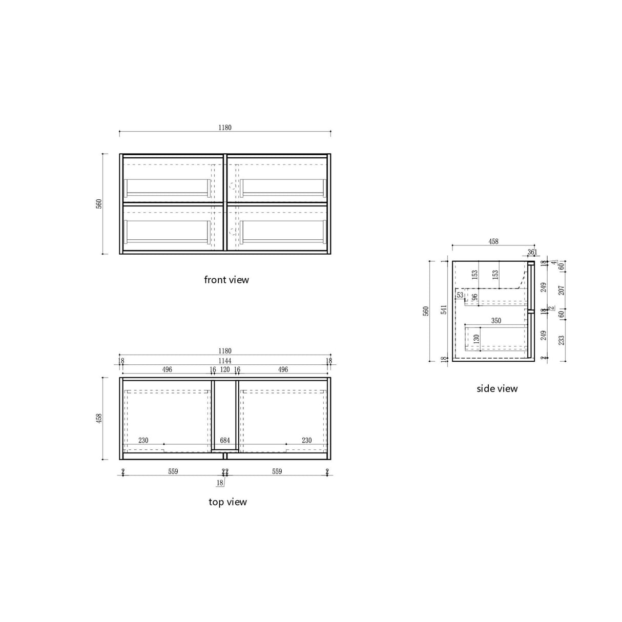 Venetta 1200mm Harvest Oak Wall Hung Vanity - Fluted Framed drawing