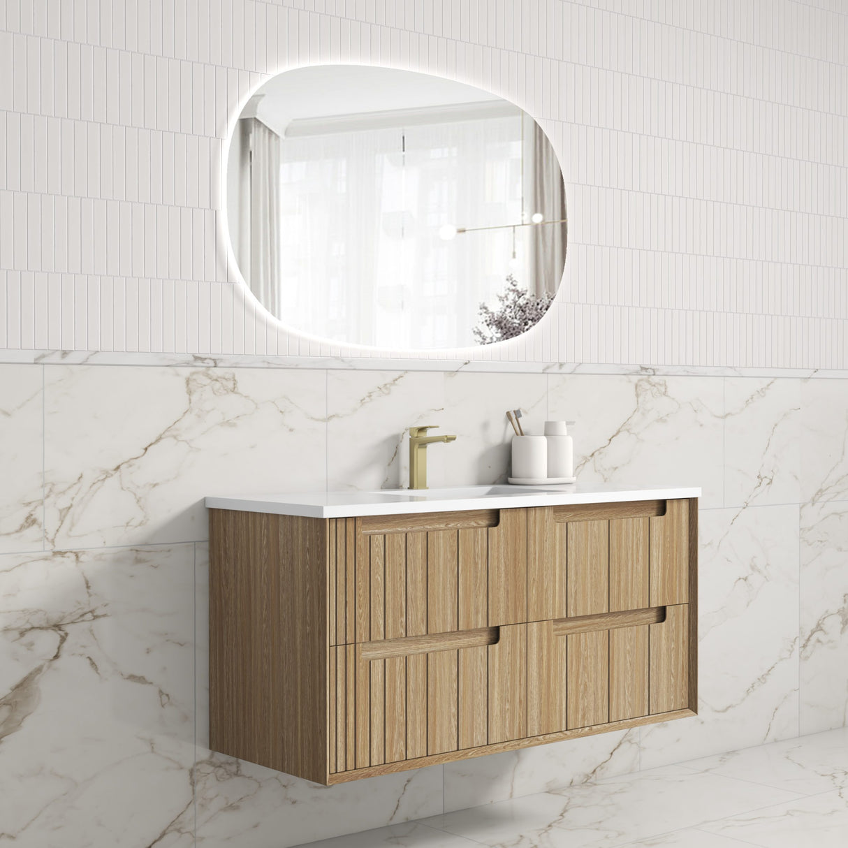 Voulari 1200mm Harvest Oak Wall Hung Vanity - Framed side view