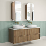 Venetta 1500mm Harvest Oak wall Hung Vanity - Fluted Framed side view