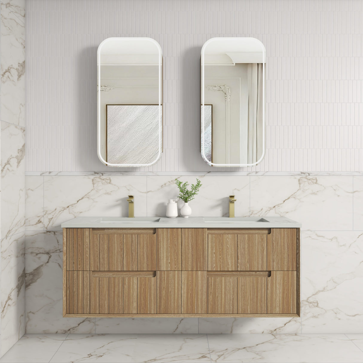 Voulari 1500mm Harvest Oak Wall Hung Vanity - Framed front view