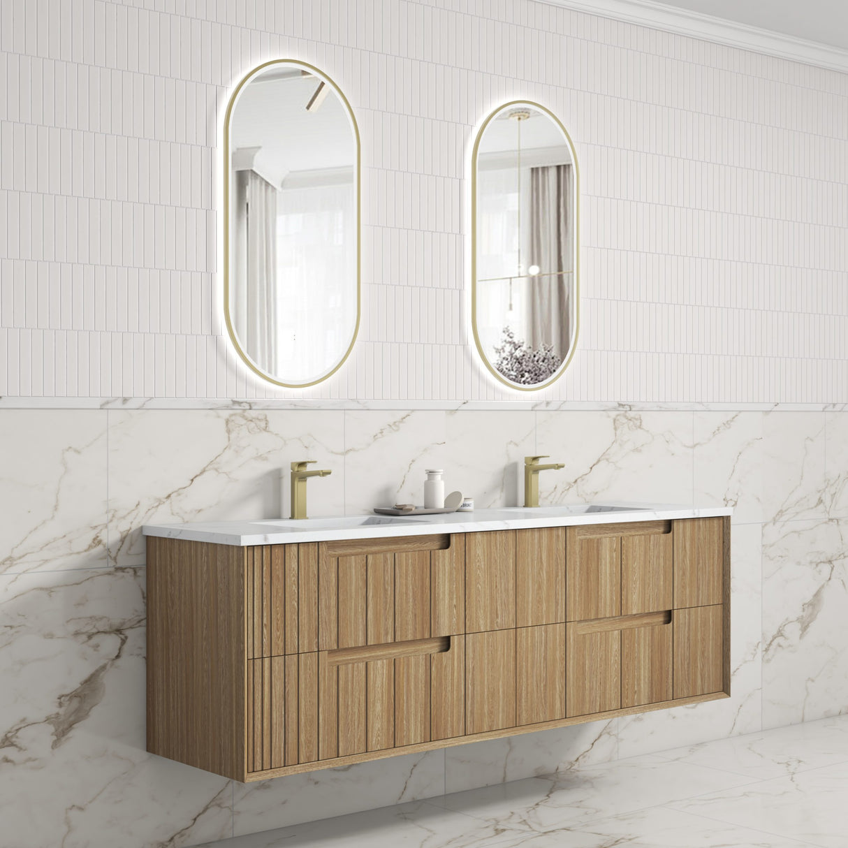 Voulari 1800mm Harvest Oak Wall Hung Vanity - Framed side view