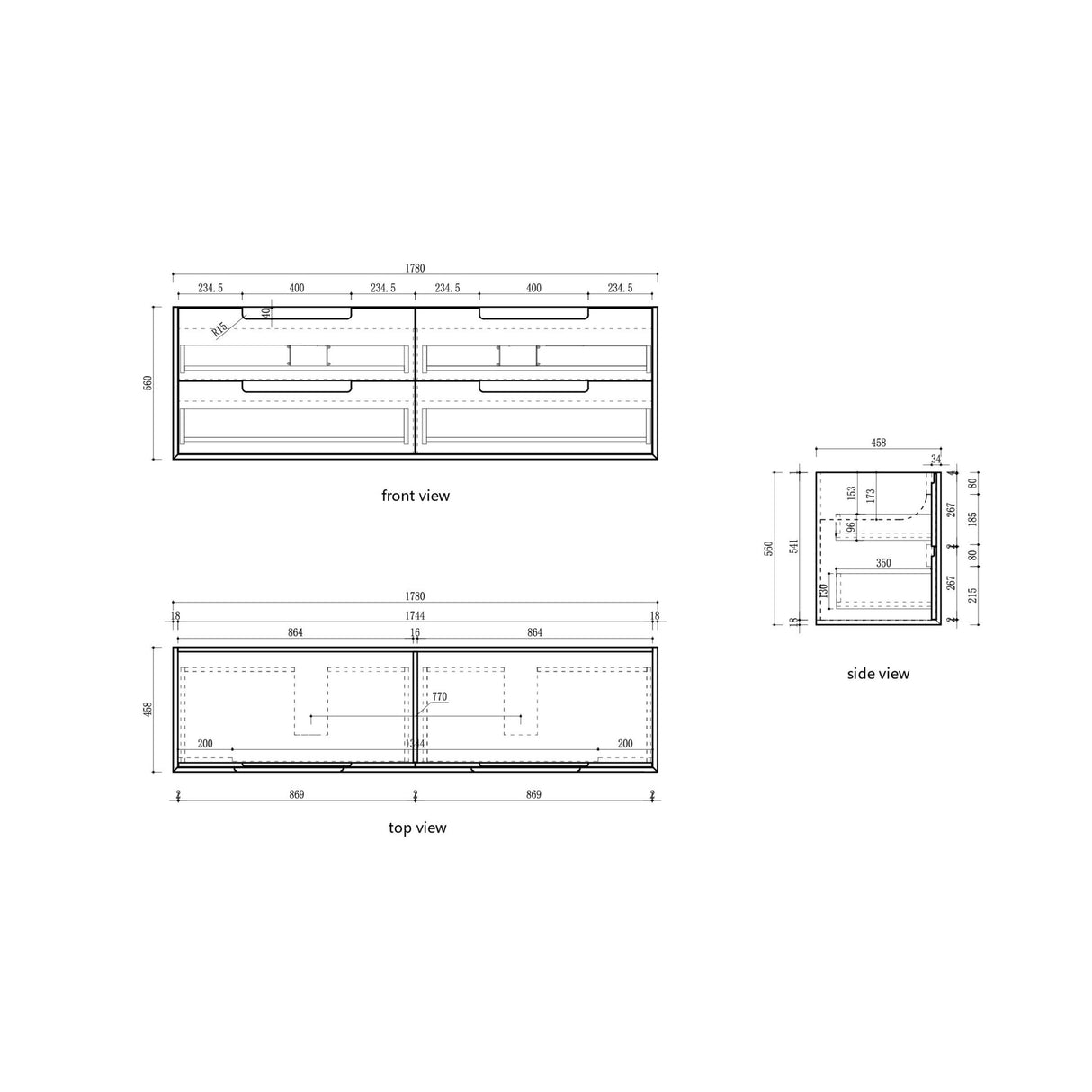 Voulari 1800mm Harvest Oak Wall Hung Vanity - Framed drawing