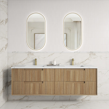 Voulari 1800mm Harvest Oak Wall Hung Vanity - Framed front view