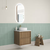 Venetta 600mm Harvest Oak Wall Hung Vanity - Fluted Framed side view