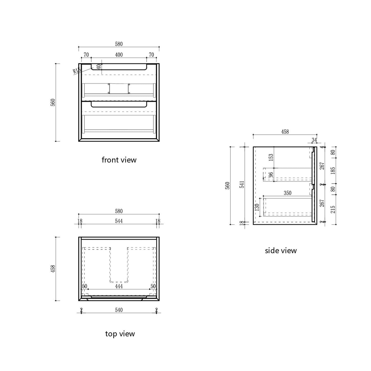 Voulari 600mm Harvest Oak Wall Hung Vanity - Framed drawing