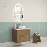 Venetta 750mm Harvest Oak Wall Hung Vanity - Fluted Framed side view