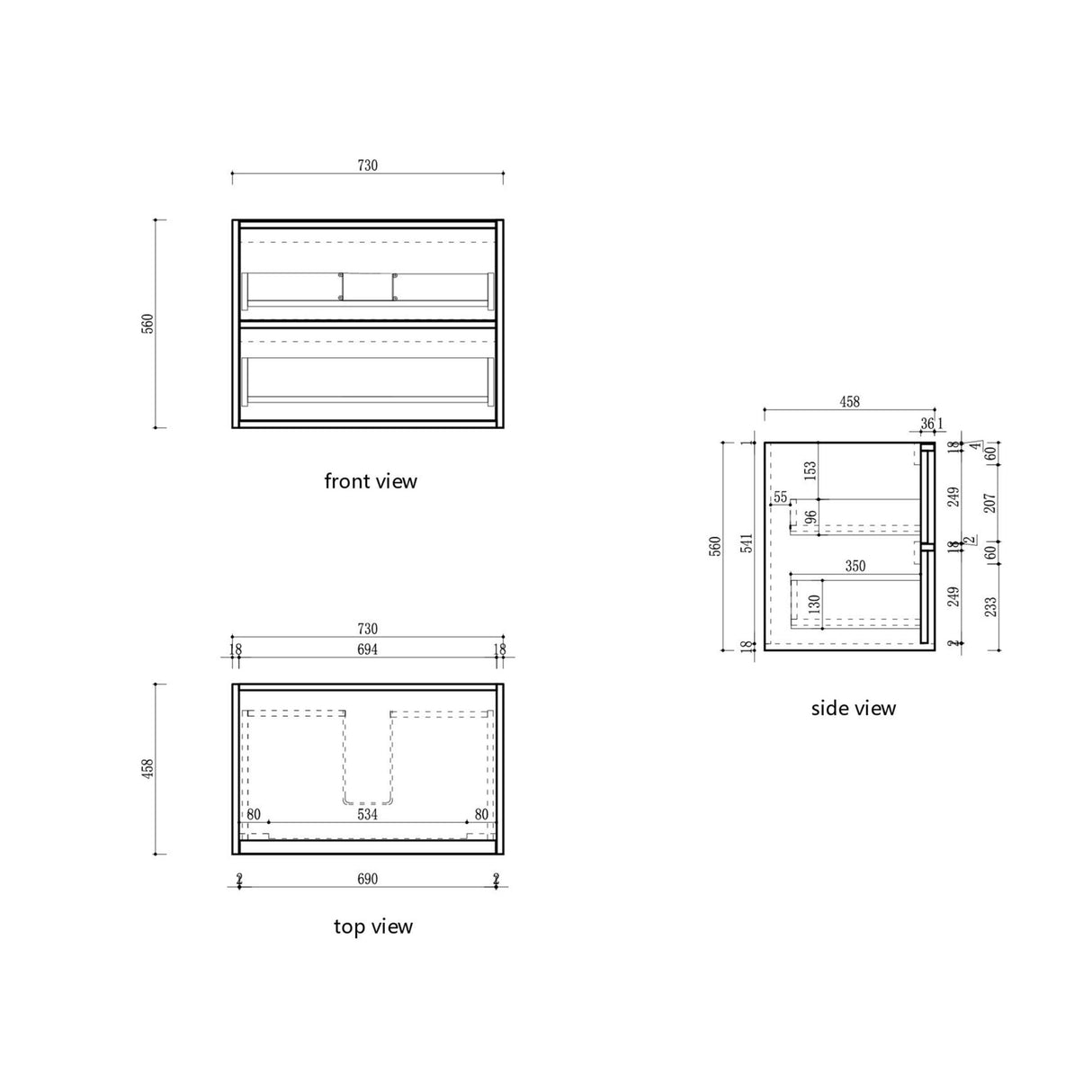 Venetta 750mm Harvest Oak Wall Hung Vanity - Fluted Framed drawing