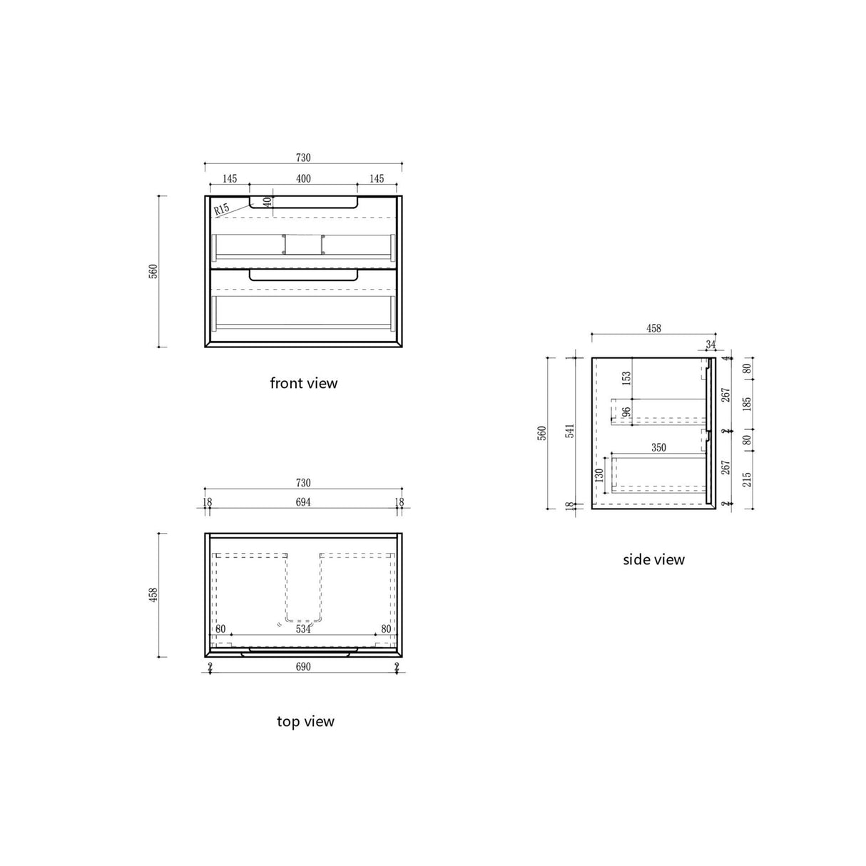 Voulari 750mm Harvest Oak Wall Hung Vanity - Framed drawing