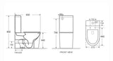 Technical drawing of a toilet with dimensions labeled