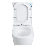 A white ceramic toilet with the seat and lid raised, shown against a plain white background.