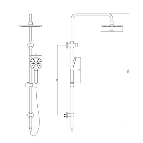 Sanctuary Overhead Shower Hand Rail-Combo - Round Chrome