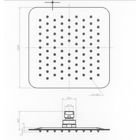 AVA Rain Shower Head - Stainless Steel Square 200x200mm