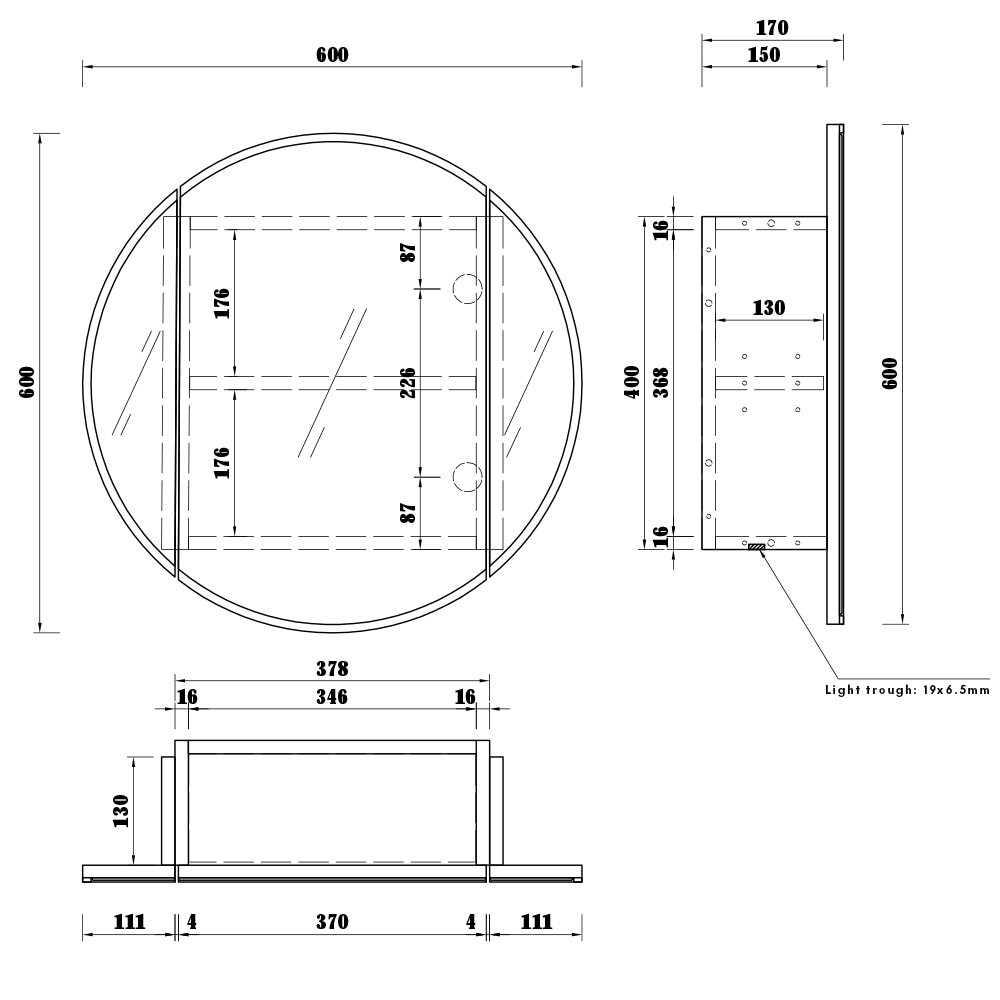 Mirage Round Mirror Shaving Cabinet 600mm - Frameless