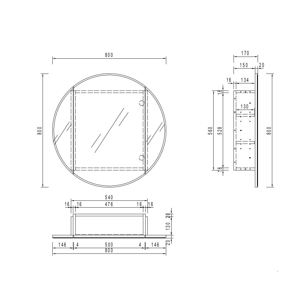 Mirage Round Mirror Shaving Cabinet 800mm - Frameless