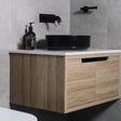 side view of Kaia Wall Hung Vanity 900mm - Light Oak installed in the bathroom