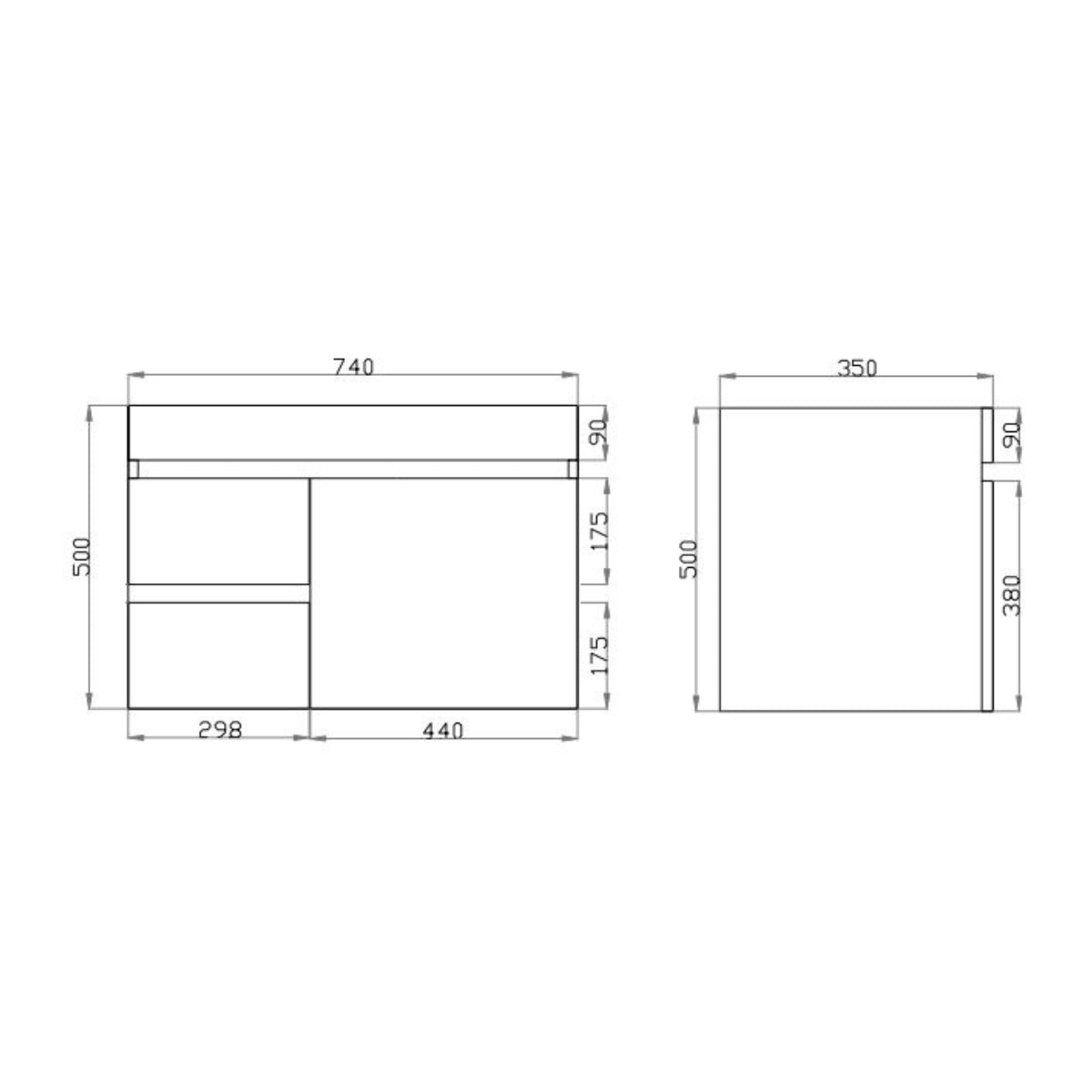 Berge Slim Wall Hung Vanity White Oak (750 x 350mm)