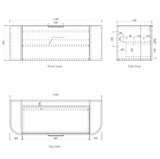 Bondi Wall Hung Fluted Vanity Curve 1200mm - White drawing
