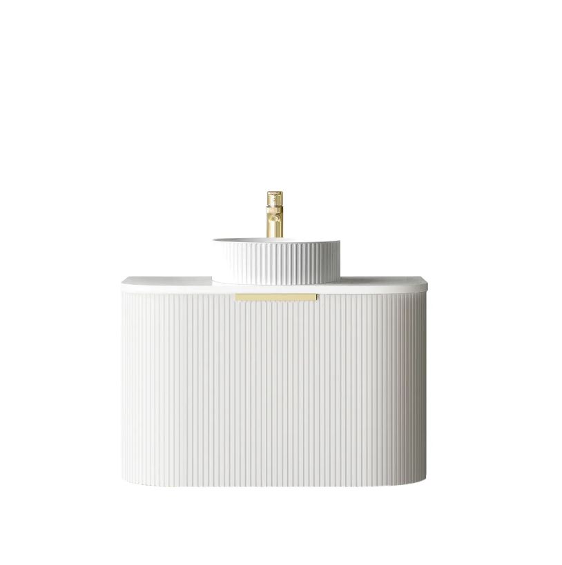 Bondi Wall Hung Fluted Vanity Curve 750mm - White with gold faucet