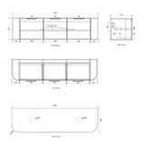 Bondi Wall Hung Vanity Curve 1800mm – Natural Oak drawing