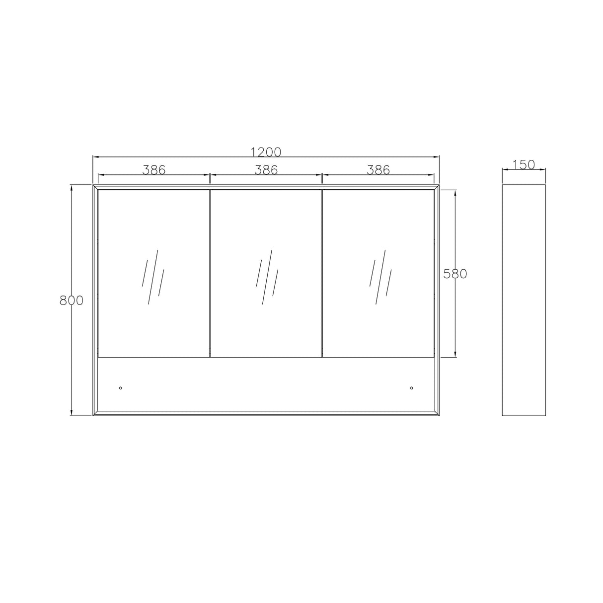 Byron Shaving Cabinet 1200mm - Wood Grain Oak drawing
