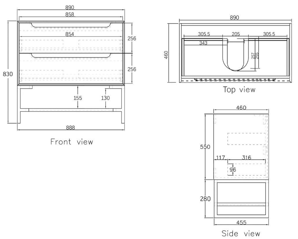 Byron Vanity 900mm - Wood Grain Oak drawing 