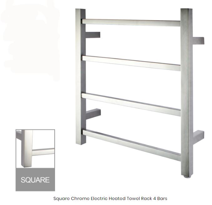 Square Electric Heated Towel Rack 4 Bars - Chrome